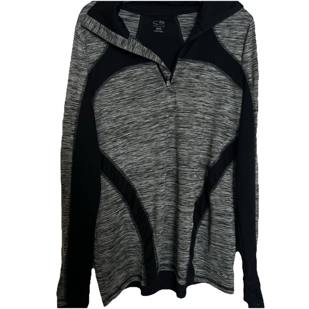 Champion Activewear Women’s Semi Fitted 1/4 Zip Pullover Black Gray Size Medium